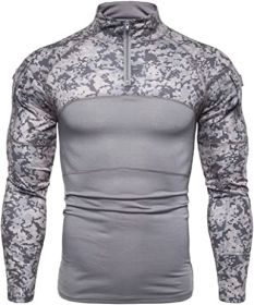 Men's Casual Camouflage T-Shirts Splicing Craft Slim Fit Shirts Zipper Neckline Long Sleeve T-Shirts (Specification: Gray-S)