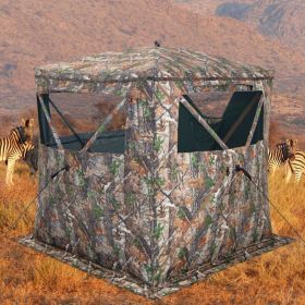 2-3 Person Hunting Blind Portable Pop Up Ground Tent with Carry Bag and Storage Pocket (Color: Camouflage)